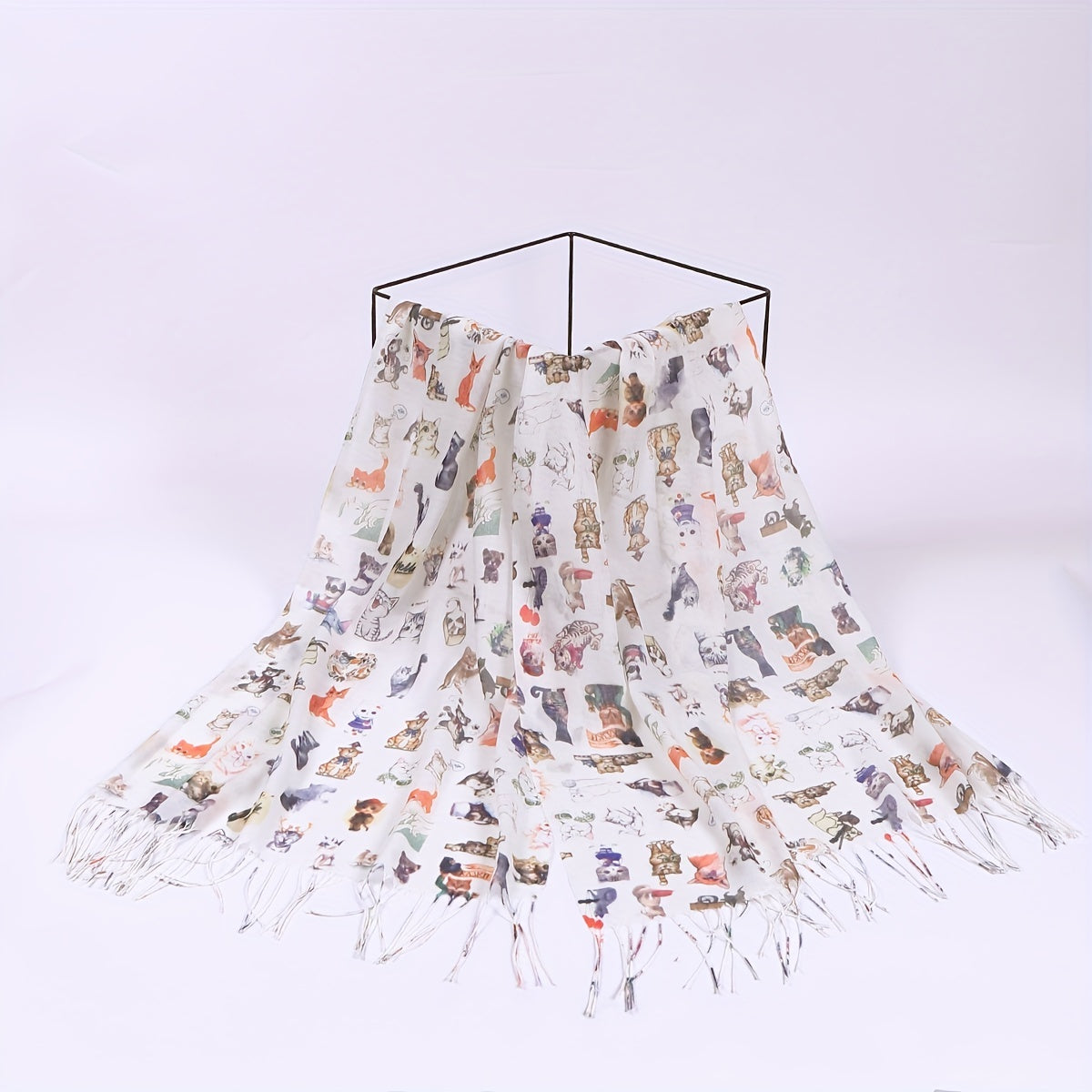 Cartoon Animal Print Scarf Tassel Shawl Casual Bandana Windproof