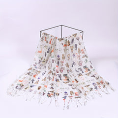 Cartoon Animal Print Scarf Tassel Shawl Casual Bandana Windproof