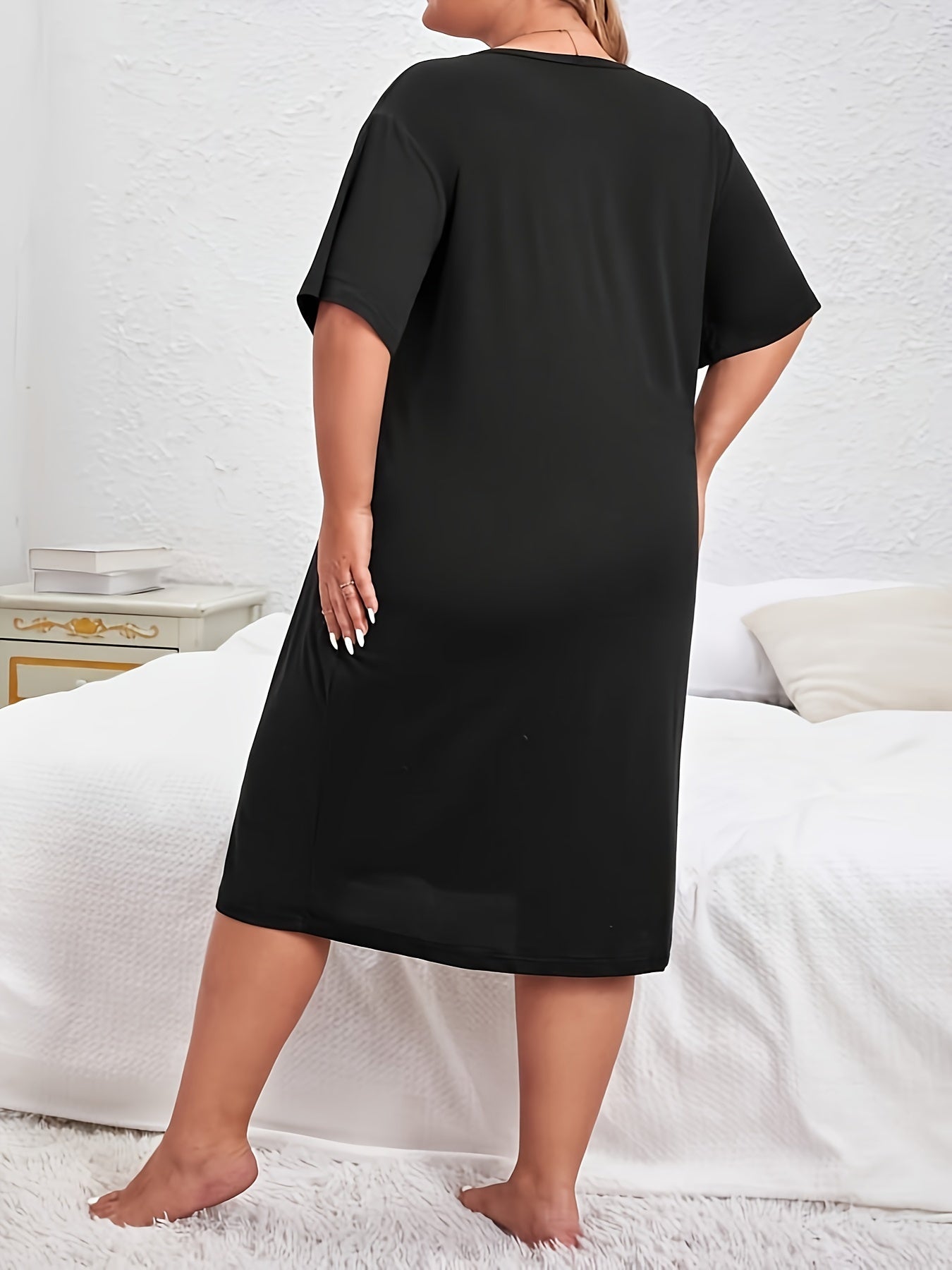 Avocado & Slogan Print Round Neck Tee Sleep Dress