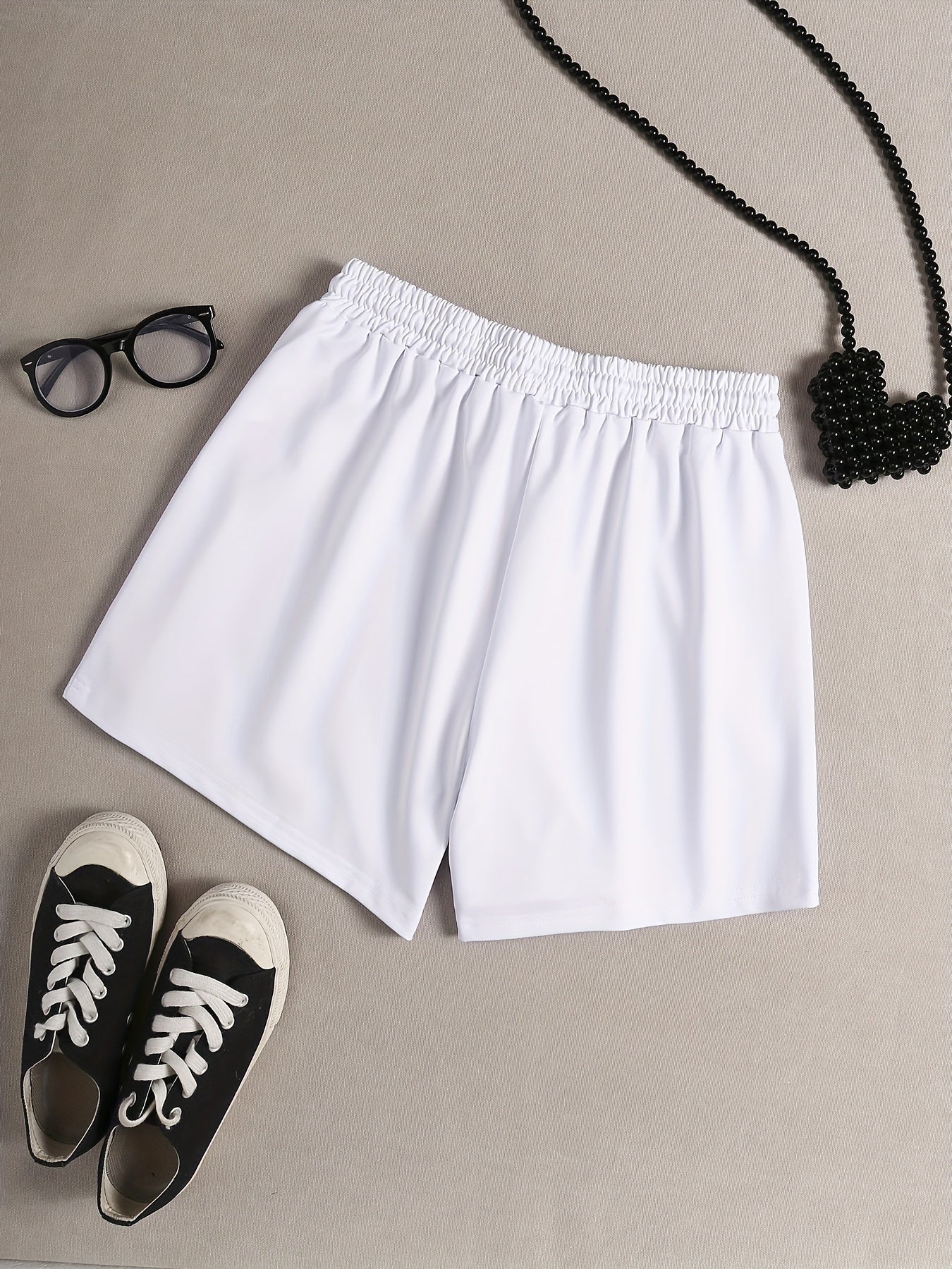 Solid Drawstring Waist Pajama Shorts