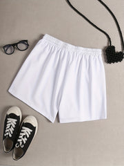 Solid Drawstring Waist Pajama Shorts