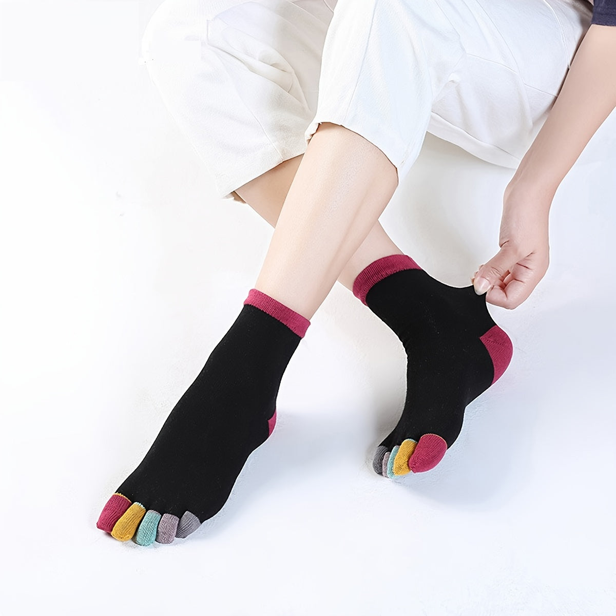 Colourful Toe Socks for Women Cotton & Breathable Mid Tube Stockings