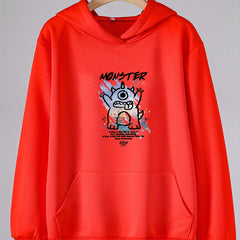 Girls Cartoon Monster Pattern Hooded Sweatshirt