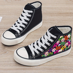 Girl's High Top Skull Pattern Skate Shoes Warm Plush Lining