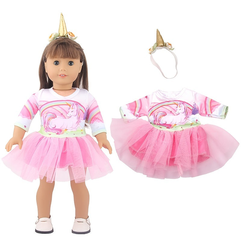 18" American Doll Unicorn Gauze Skirt Hair Band 2Pc Set Costume Accessories