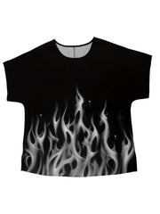Women's Plus Fire Print Short Sleeve Blouse
