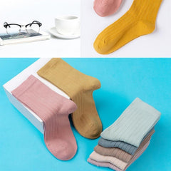 3 Pairs Women's Pastel Crew Socks in Purple and Brown Colors