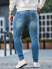 Men's Slim Fit Ripped Denim Jeans with Pockets