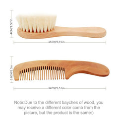 2pcs Natural Wooden Hair Brush & Comb Set, Soft Goat Hair Massage Comb