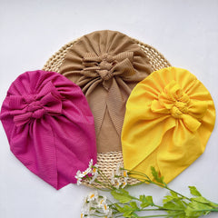 Soft Elastic Strip Flower Baby Hat With Kelp Knot Hat For Girl