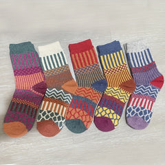 5 Pairs Geometric Pattern Colorblock Socks Women's Stockings