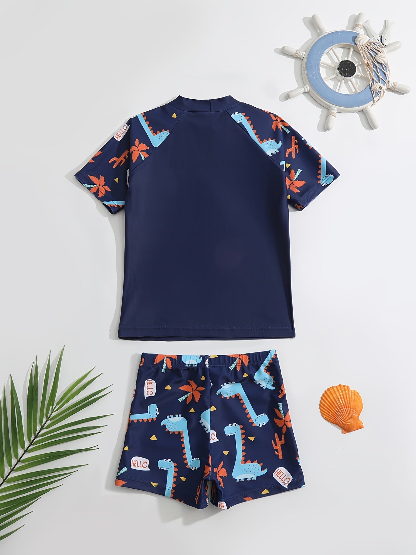 Boys Dino Swim Suit Trunks & Tops Short Sleeves Quick Dry Casual Kids Clothes