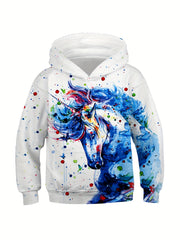 Unicorn 3D Print Boys Hooded Sweatshirt Spring Fall Kids Clothing