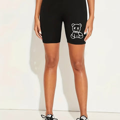 Bear Printed High Waist Yoga Shorts Women's Activewear