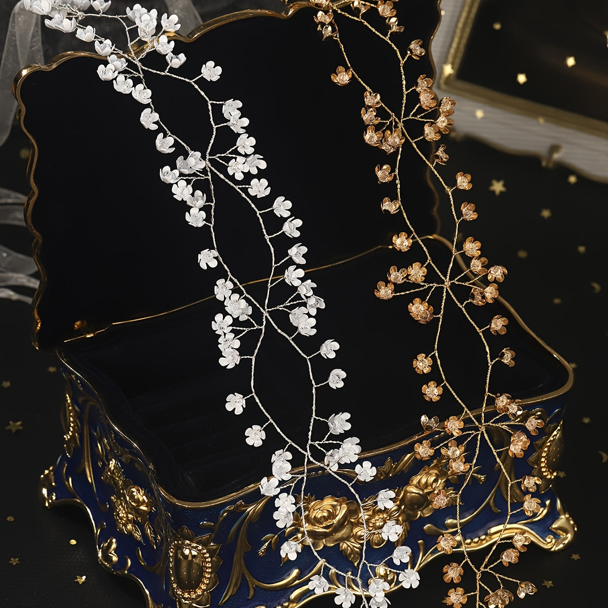 Golden Metal Flower Headband with Crystals