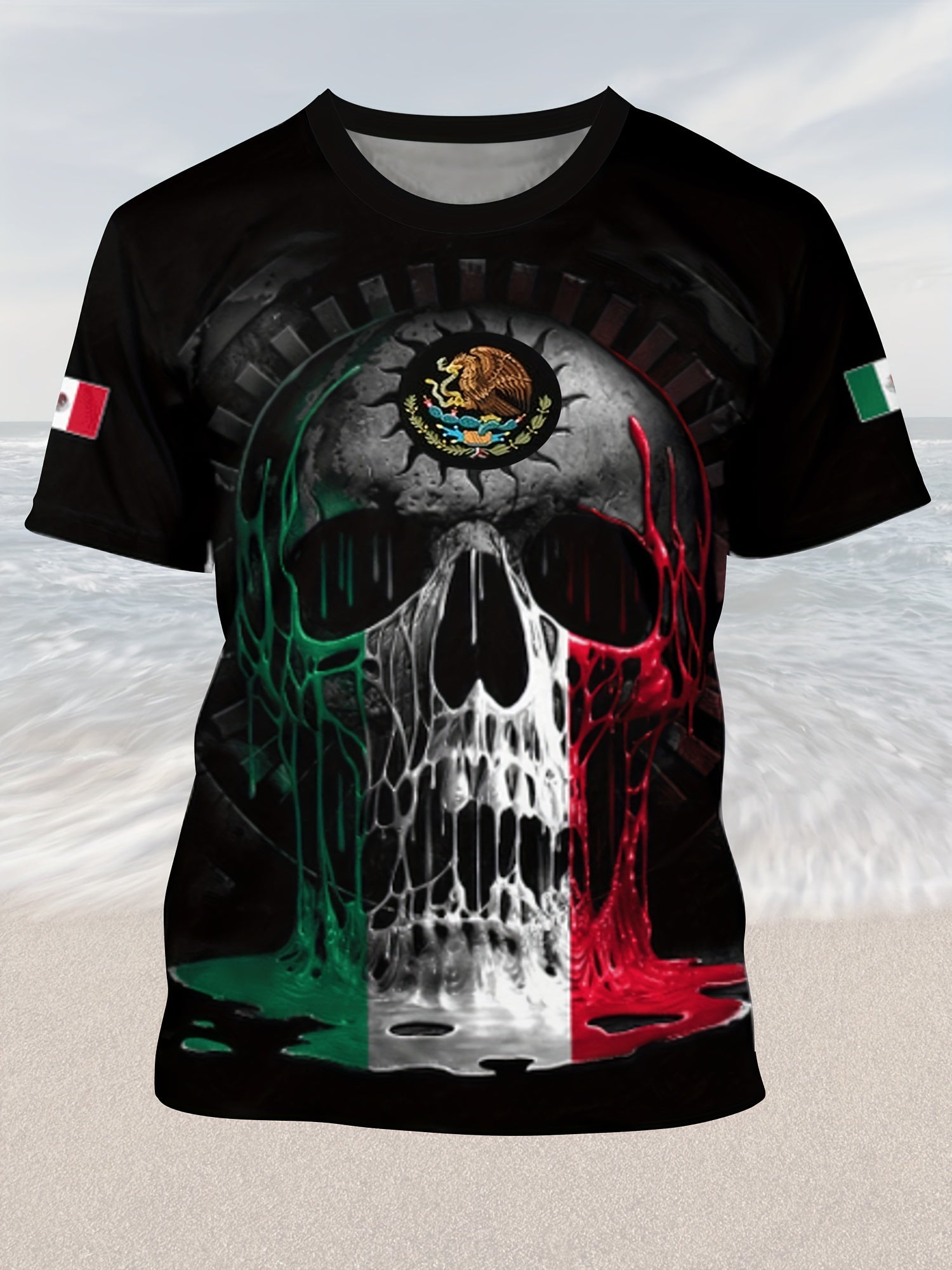 3D Skull Pattern Print Men's Short Sleeve T-shirt Graphic Tee
