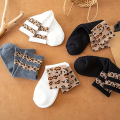 5 Pairs Leopard Striped Socks Women's Mid Tube Stockings