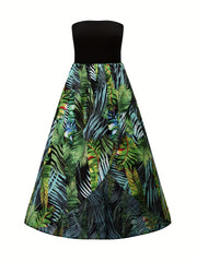 Tropical Print Split Tube Dress Boho Strapless Summer Dress Women's Clothing