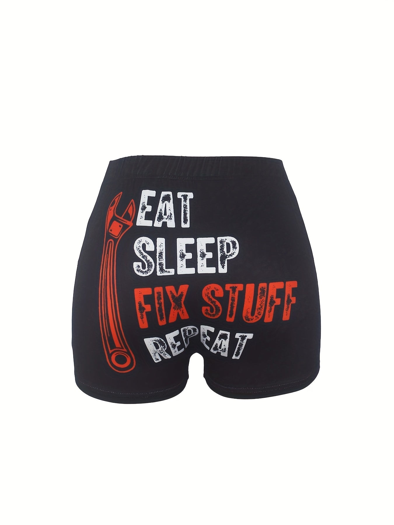Letter & Wrench Print Skinny Shorts Casual Shorts For Spring & Summer