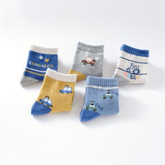 5 Pairs of Car Pattern Socks for Boys - All Seasons