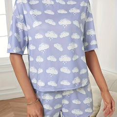 Cloud Print Pajamas Set Short Sleeve Top & Shorts