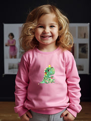 Christmas Cartoon Dinosaur Print Girls Casual Pullover Sweatshirt