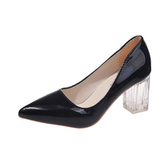 Women's Clear Chunky High Heels Patent Leather Shoes