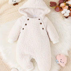 Baby Thermal Hooded Jumpsuit, Warm Furry Onesie for Girls Boys