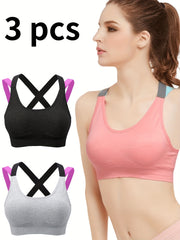 3pcs Criss Cross Sports Bras Colorblock