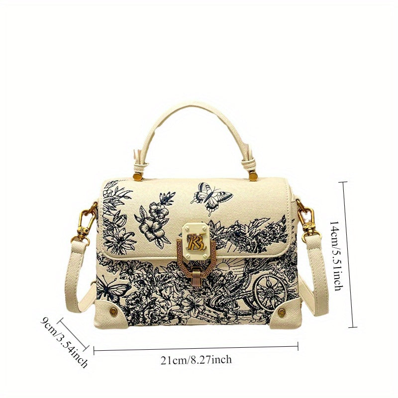 Floral Embroidered Crossbody Bag with Golden Hardware