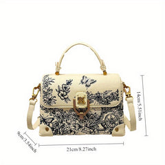 Floral Embroidered Crossbody Bag with Golden Hardware