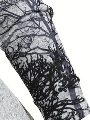 Tree Print Drawstring Hooded Dress Casual Long Sleeve Dress For Spring & Fall