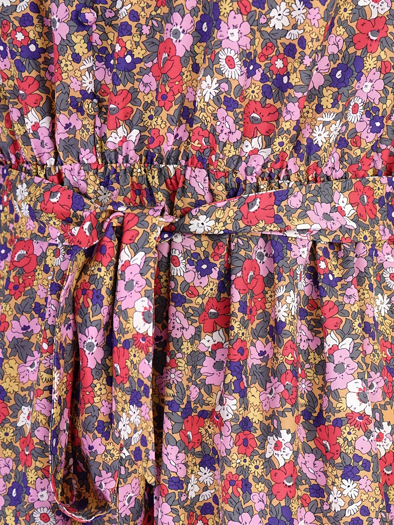 Floral Print Lantern Sleeve V Neck Dress