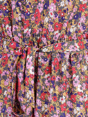 Floral Print Lantern Sleeve V Neck Dress