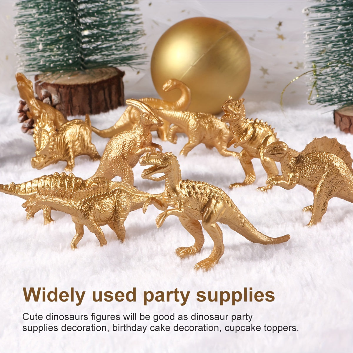 48pcs Mini Metallic Golden Dinosaur Figurine Toys Cake Topper