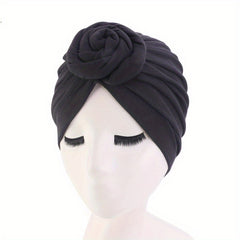 Braided Knot Pleated Turban Cap Solid Head Wrap Hijab Caps