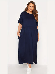 Plus Size Solid Short Sleeve Maxi Dress With Pockets