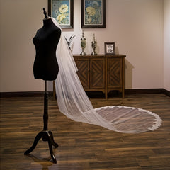 Vintage Style Bridal Veil with Lace Trim 2 Layer Headscarf