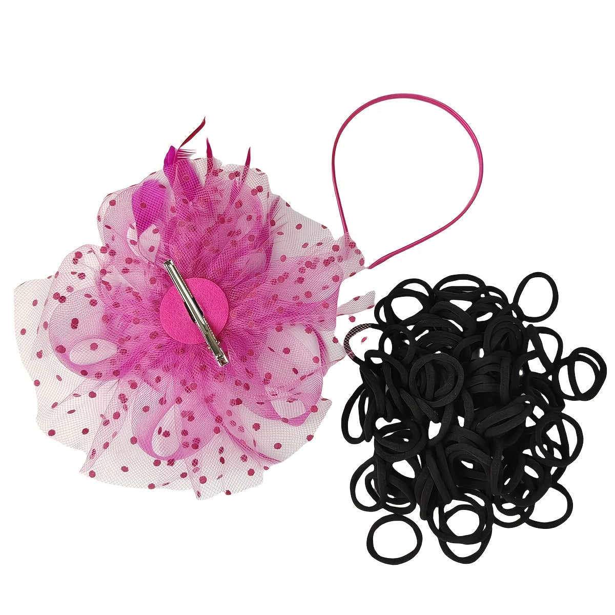 Pink Floral Fascinators Hat & Hair Ties Mesh Feather Hair Clips for Women