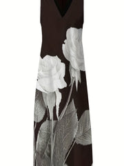 Floral Print V Neck Dress Sleeveless Summer Women's Clothing
