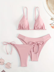 2 Style High Cut Solid Two Piece Swimsuit Women's Swimwear