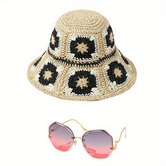 2pc Straw Hat Sunglasses Set for Women Sun Beach
