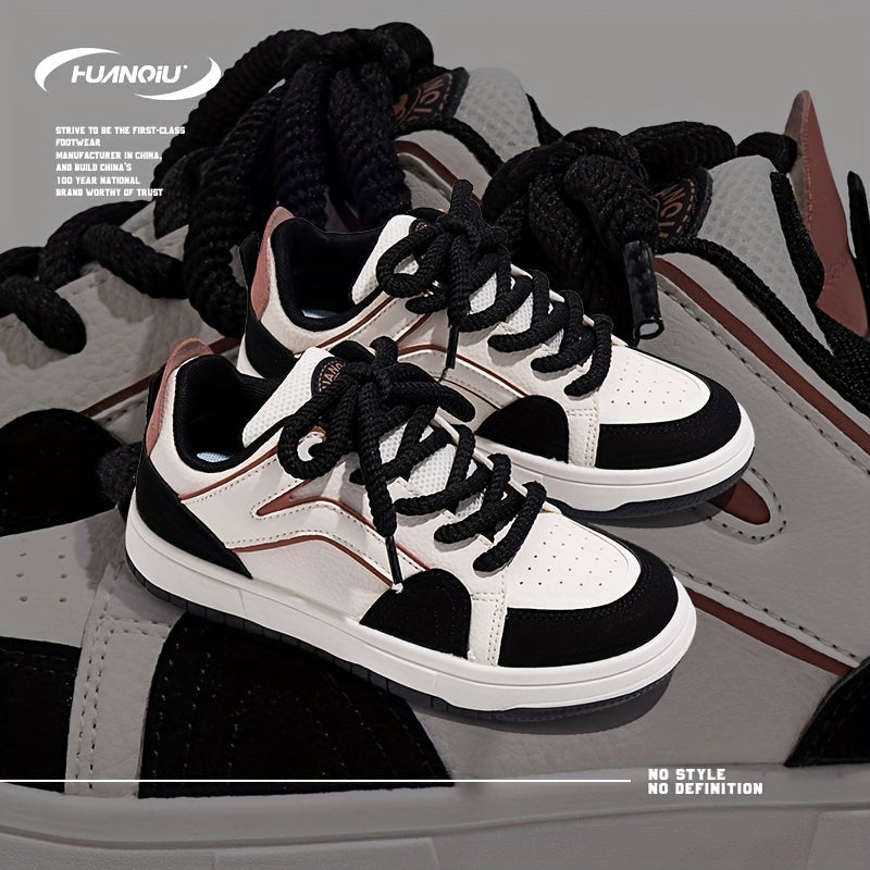 HUANQIU Women's Low Platform Sporty Skate Shoes Breathable Lace-up Sneakers