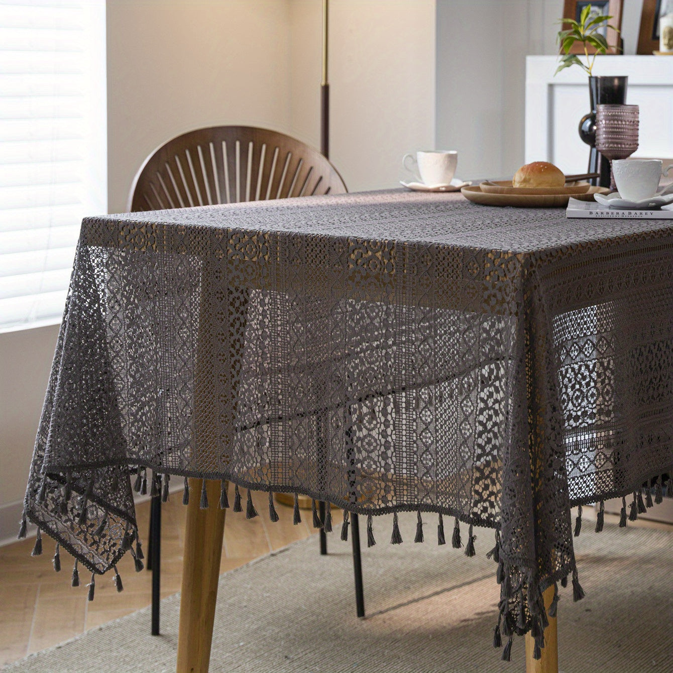Bohemian Gray Lace Tablecloth for Parties and Home Decor