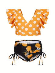Toddler Girls Bikini Tankini Swimsuit Ruffle Trim Top & Shorts Set