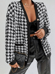 Button Plaid Contrast Trim Jacket for Women