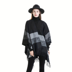 Striped Warm Shawl Casual Sunscreen Tassel Shawl Cardigan Wrap