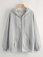 Casual Sports Fleece Sweatshirt Solid Zipper Up Hoodie