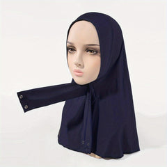 Elastic Hijab Hooded Tie Buckle Headscarf Solid Ramadan Head Wrap
