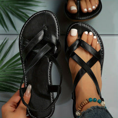 Women's Clip Top Flat Sandals Cross Strap Elastic Slip On Shoes